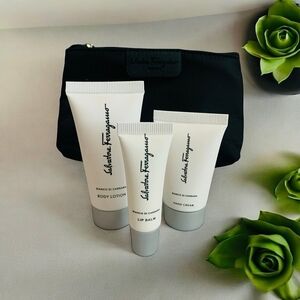 Salvatore Ferragamo Travel Kit Body Lotion Hand Cream Lip Balm in Travel Case
